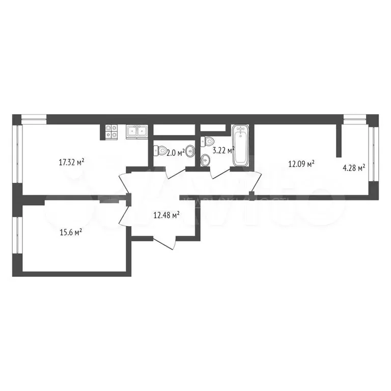 2-к. квартира, 67 м, 6/9 эт. - Фото 0