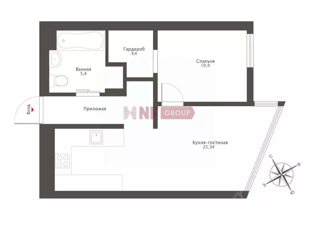 2-к кв. Санкт-Петербург наб. Адмирала Лазарева, 22 (51.0 м) - Фото 1