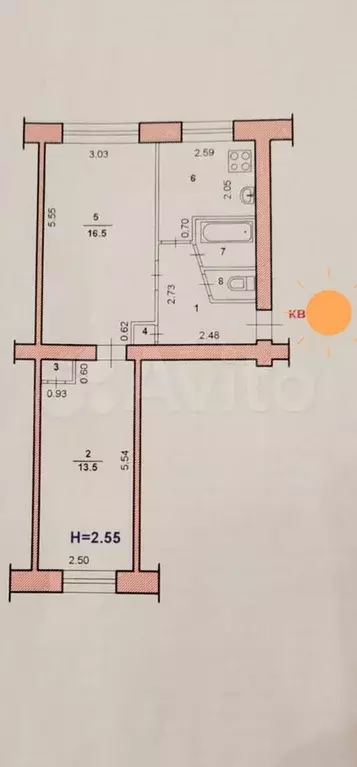 2-к. квартира, 44,3 м, 1/5 эт. - Фото 0