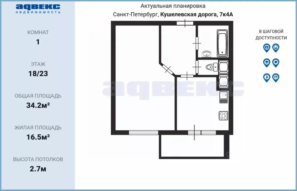 1-к кв. Санкт-Петербург дор. Кушелевская, 7к4 (34.2 м) - Фото 2