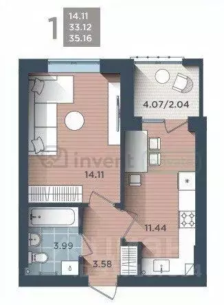 1-к кв. Калининградская область, Калининград ул. Сержанта Мишина, 81к3 ... - Фото 0
