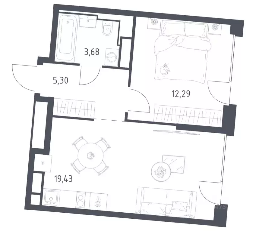 1-к кв. Москва Квартал на воде жилой комплекс, к5 (40.7 м) - Фото 1