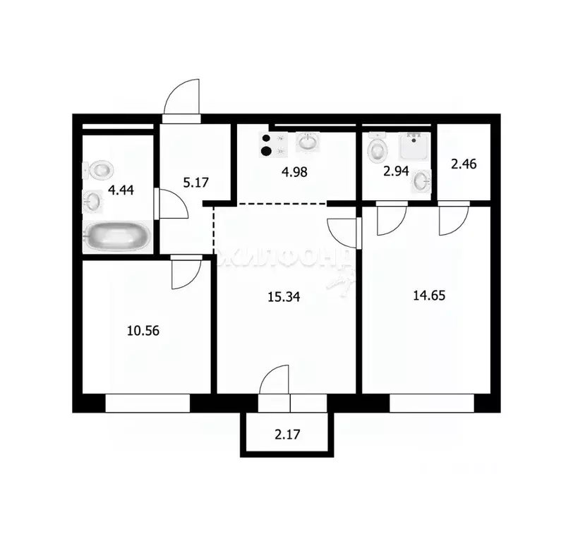 2-к кв. Новосибирская область, Новосибирск Зыряновская ул., 53с (62.71 ... - Фото 0