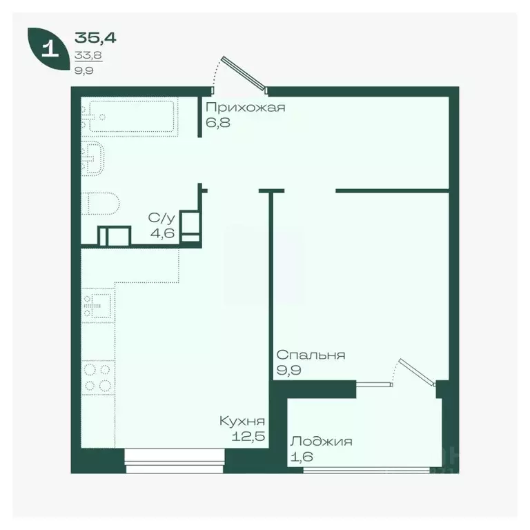 1-к кв. Краснодарский край, Краснодар Ботаника жилой комплекс (35.4 м) - Фото 1