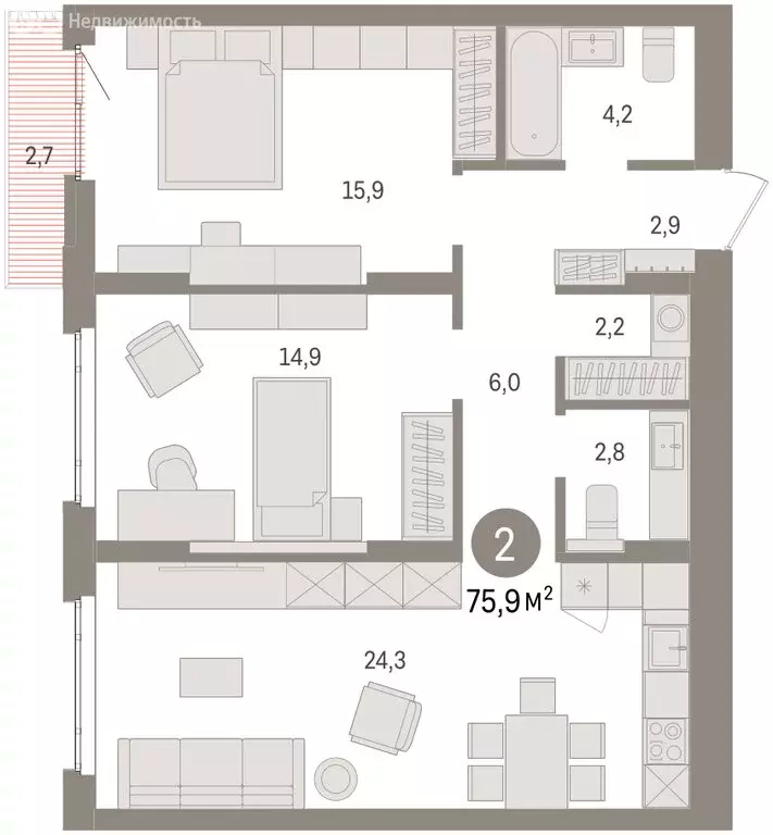 2-комнатная квартира: Екатеринбург, жилой район Сортировочный, ... - Фото 2