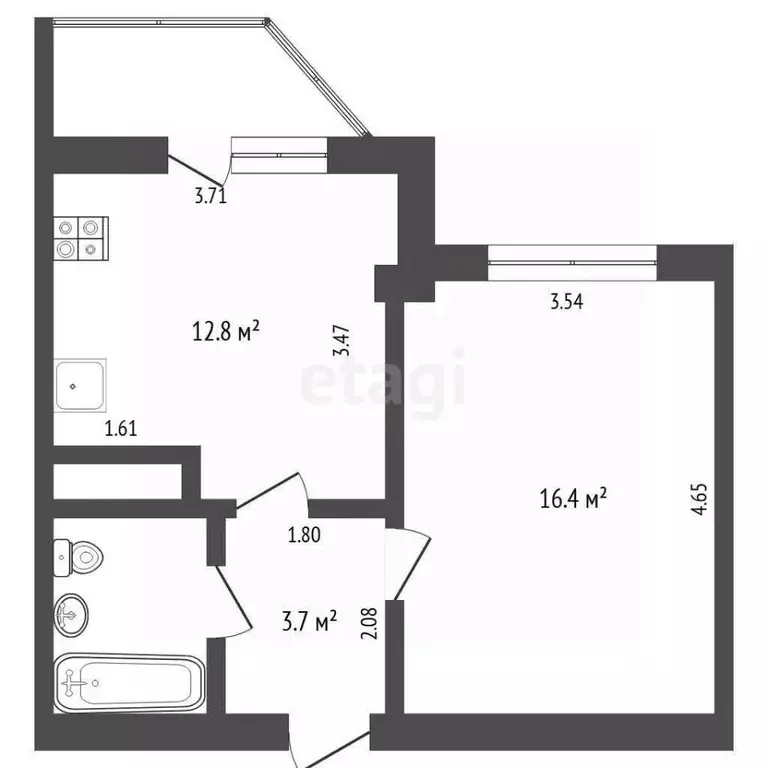 1-к кв. Тюменская область, Тюмень ул. Николая Ростовцева, 20 (35.5 м) - Фото 2