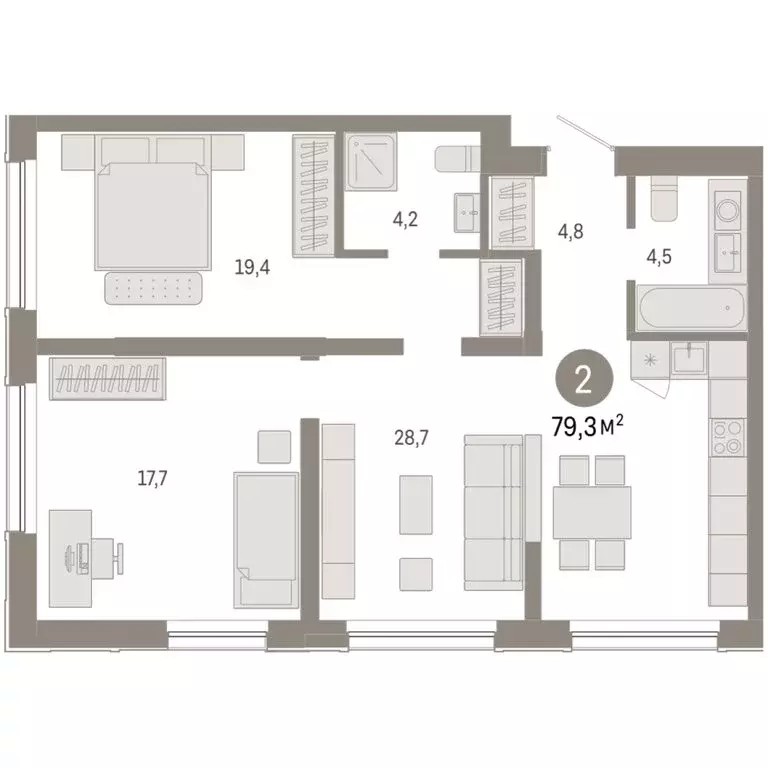 2-комнатная квартира: Новосибирск, Большевистская улица, с49 (79.34 м) - Фото 1