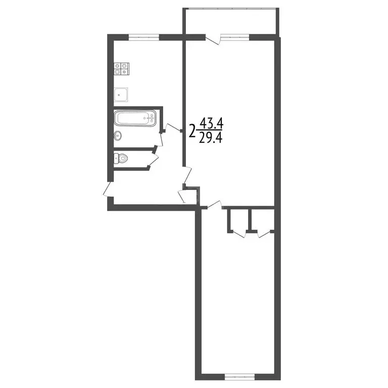 2-комнатная квартира: Тула, улица Кутузова, 19 (43.9 м) - Фото 1
