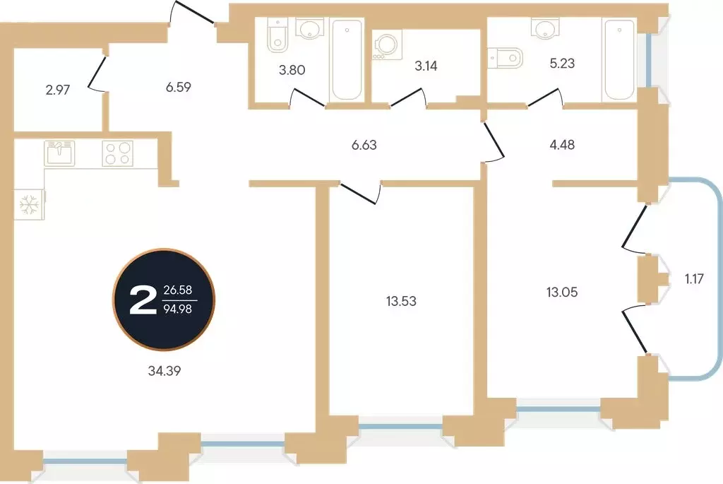 2-комнатная квартира: Уфа, улица Рихарда Зорге, 73/1 (94.98 м) - Фото 0