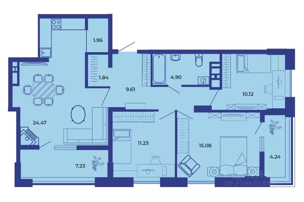 3-к кв. Брянская область, Брянск Три башни жилой комплекс (90.68 м) - Фото 1