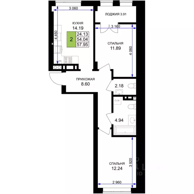 2-к кв. Калининградская область, Гурьевск Включи жилой комплекс (56.0 ... - Фото 1