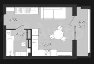 Квартира-студия, 29 м, 9/9 эт. - Фото 1