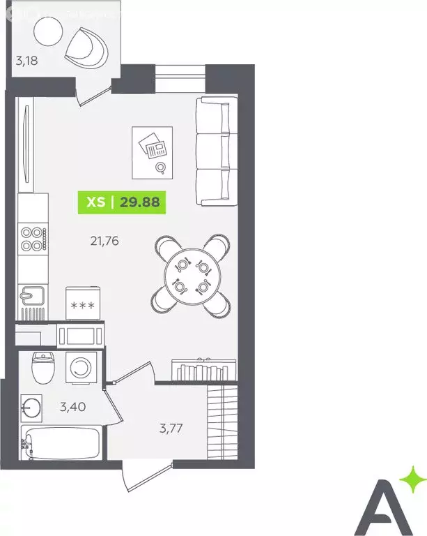 Квартира-студия: Кудрово, Солнечная улица, 10к1 (29.6 м) - Фото 1