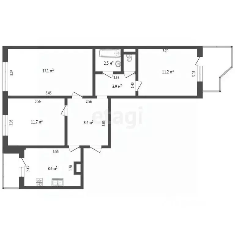 3-к кв. Костромская область, Кострома Давыдовский-2 мкр, 37 (64.6 м) - Фото 2