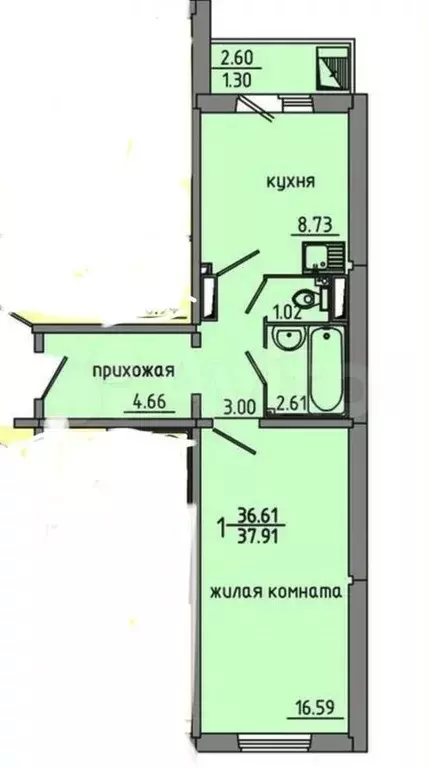 1-к. квартира, 36,6 м, 15/16 эт. - Фото 0