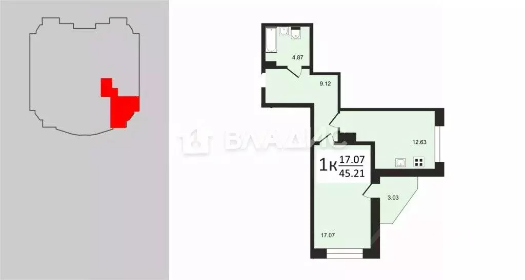 1-к кв. Владимирская область, Владимир ул. Лакина, 2Б (44.79 м) - Фото 1