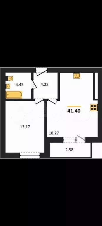 1-к. квартира, 42,7 м, 2/9 эт. - Фото 1