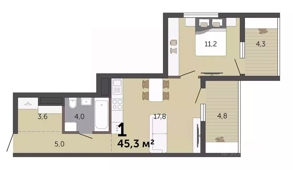 1-к кв. Свердловская область, Екатеринбург Малевич жилой комплекс ... - Фото 2
