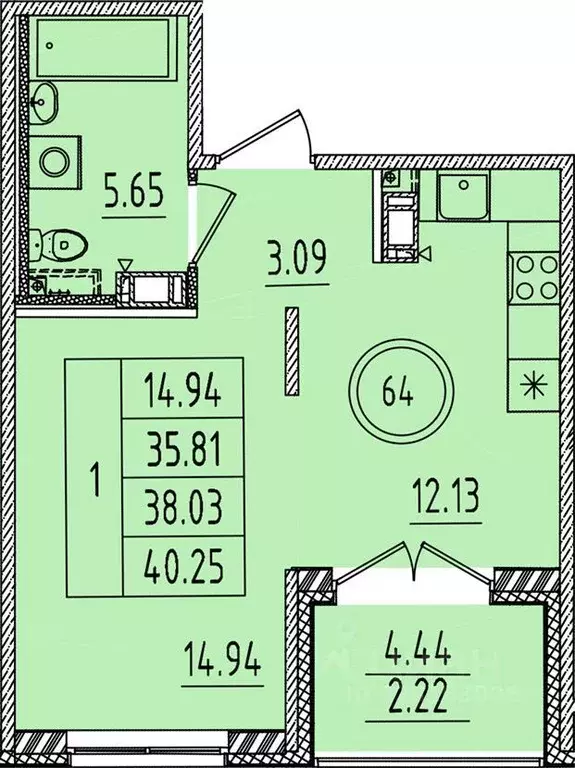 1-к кв. Санкт-Петербург пос. Шушары, ул. Соколиная, 10к2 (35.81 м) - Фото 0