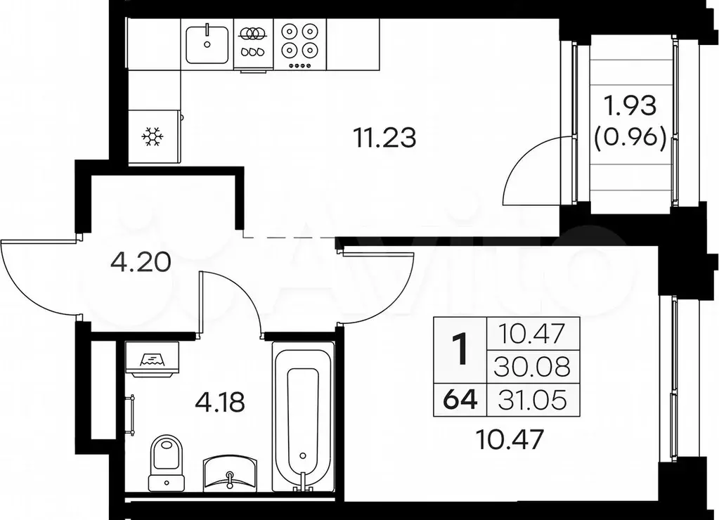 1-к. квартира, 31,1 м, 6/16 эт. - Фото 0