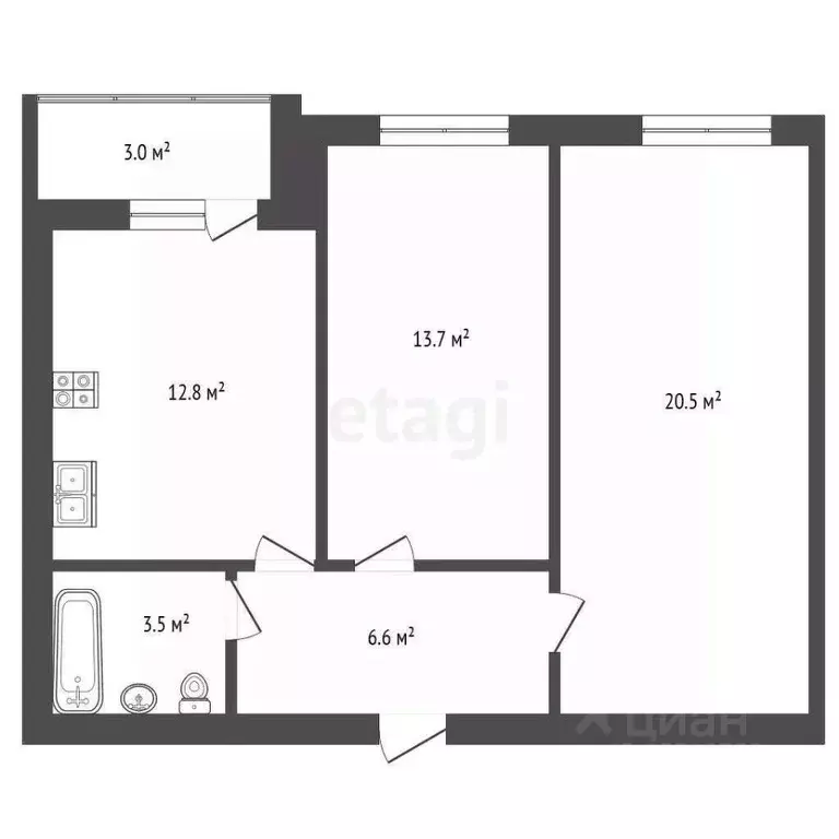 2-к кв. Тамбовская область, Тамбов ул. Имени Павла Строганова, 3 (57.1 ... - Фото 1