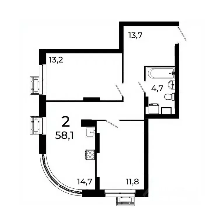 2-к кв. Нижегородская область, Нижний Новгород ул. Коперника, 15 (58.0 ... - Фото 1