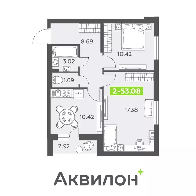 2-к кв. Санкт-Петербург пос. Шушары,  (53.08 м) - Фото 0