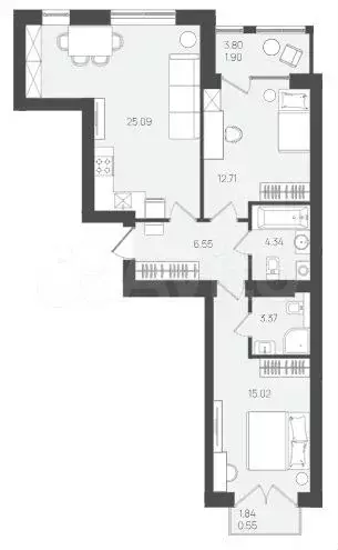 2-к. квартира, 69 м, 5/5 эт. - Фото 1