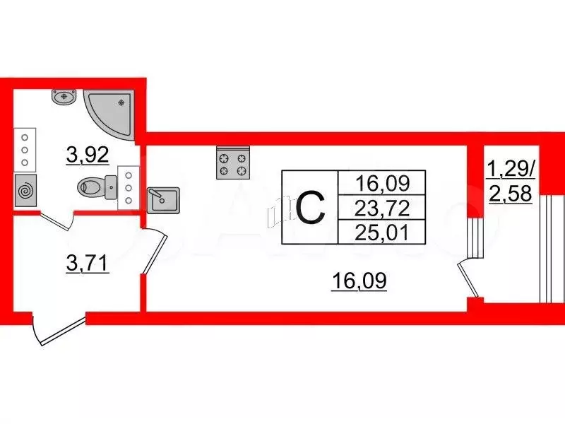 Квартира-студия, 25 м, 13/23 эт. - Фото 0