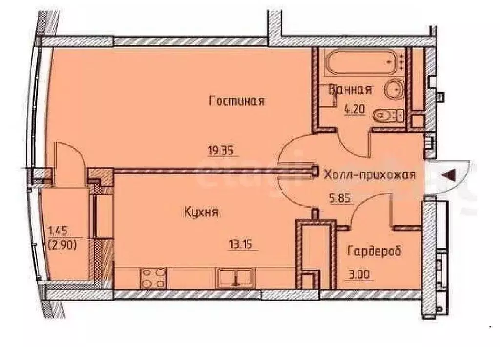 1-к кв. Татарстан, Казань просп. Победы, 46 (47.3 м) - Фото 2