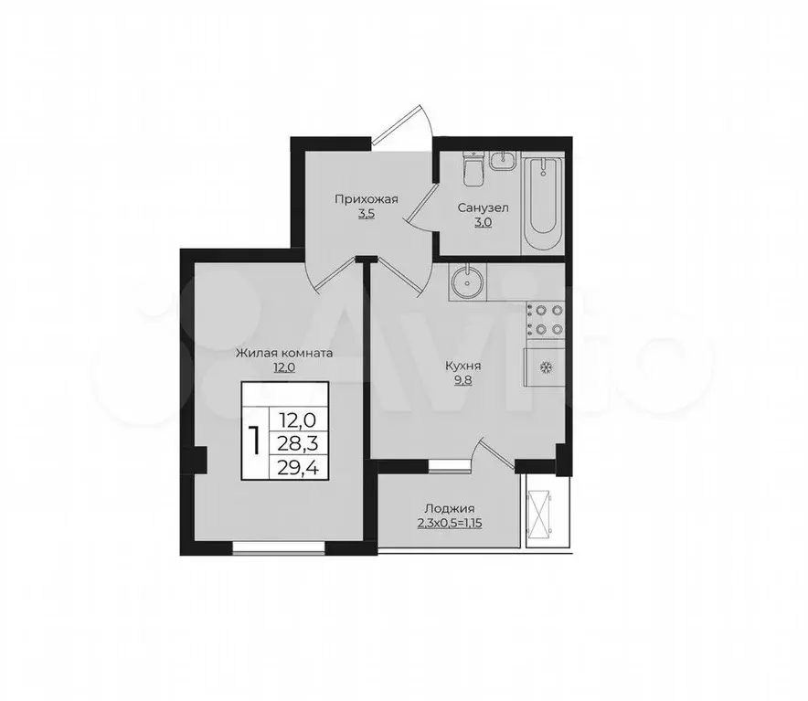 1-к. квартира, 29,4 м, 9/9 эт. - Фото 0