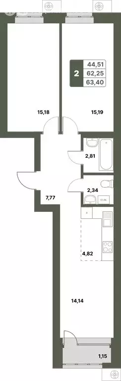 2-комнатная квартира: Уфимский район, село Миловка (63.4 м) - Фото 0