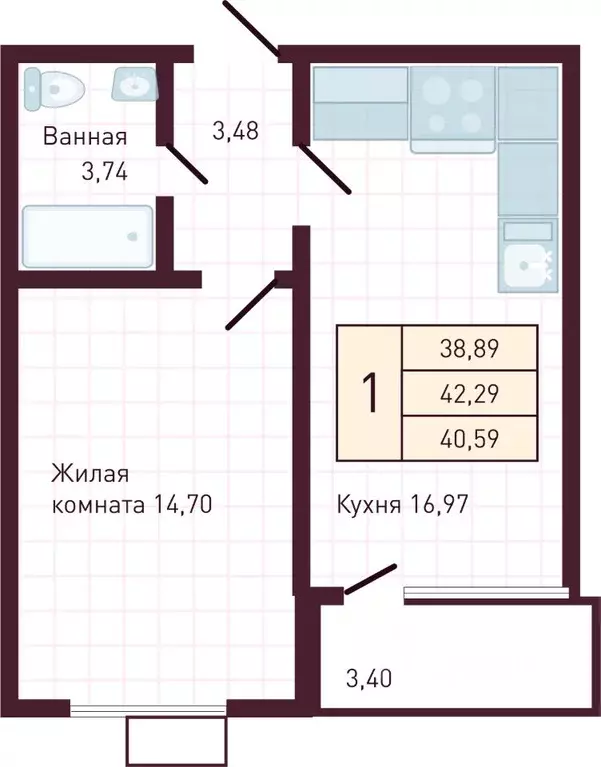 1-к кв. Чувашия, Новочебоксарск Советская ул., поз1 (40.59 м) - Фото 1