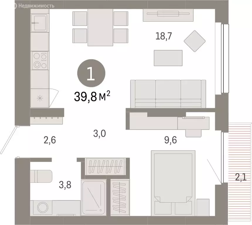 1-комнатная квартира: Новосибирск, Заельцовский район (39.8 м) - Фото 1