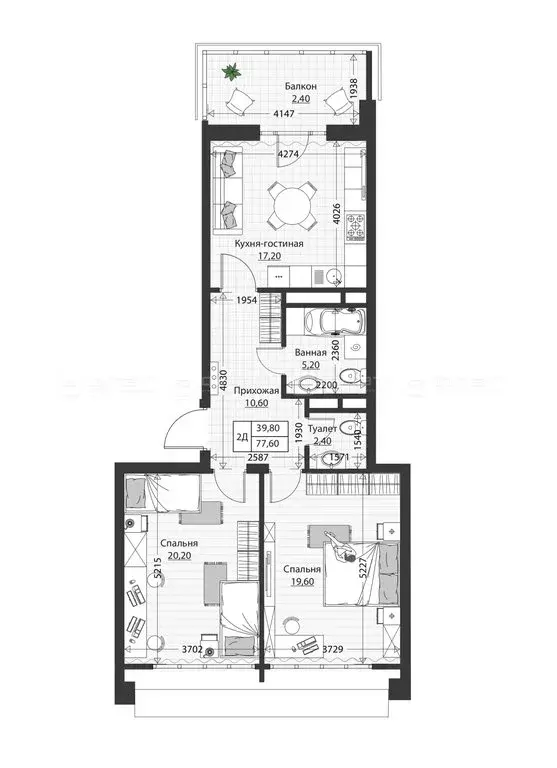 2-комнатная квартира: Казань, Московская улица, 30 (76.7 м) - Фото 1