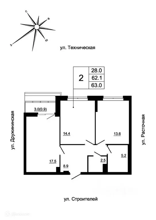 Продаётся 2-к квартира, 60.6 м - Фото 0