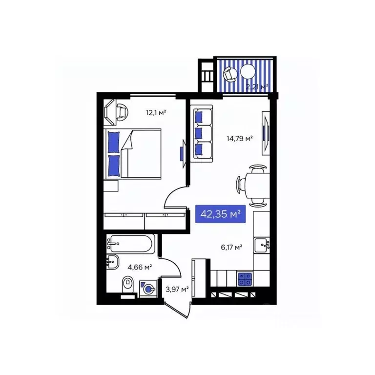 1-к кв. Приморский край, Владивосток Визионер жилой комплекс (42.35 м) - Фото 1