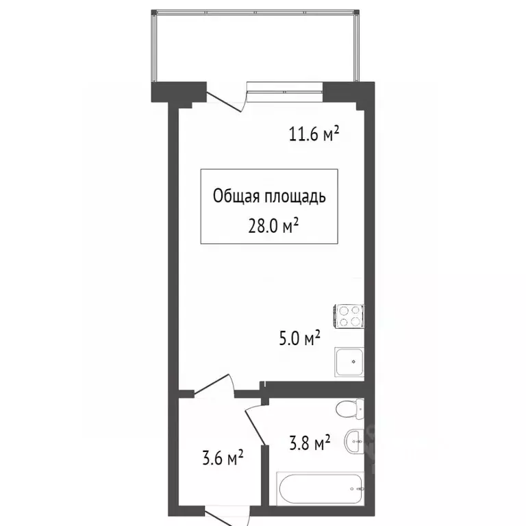 Студия Новосибирская область, Новосибирск Стартовая ул., 1 (37.0 м) - Фото 1