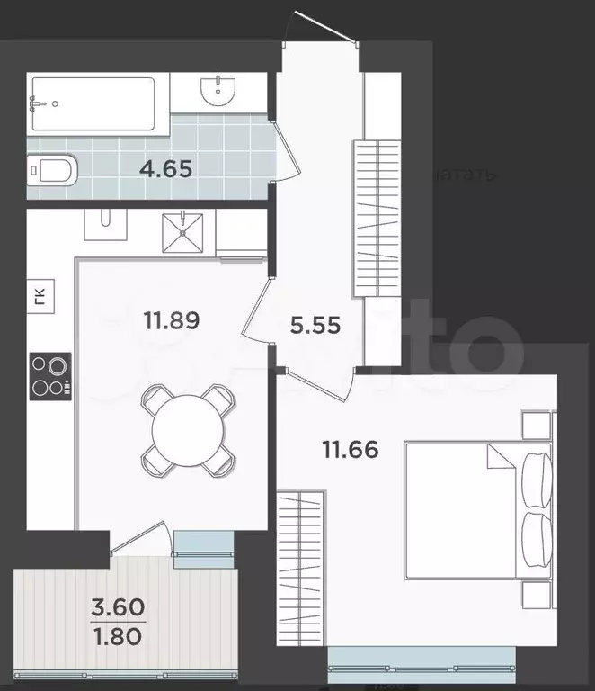 1-к. квартира, 35,5 м, 2/9 эт. - Фото 1