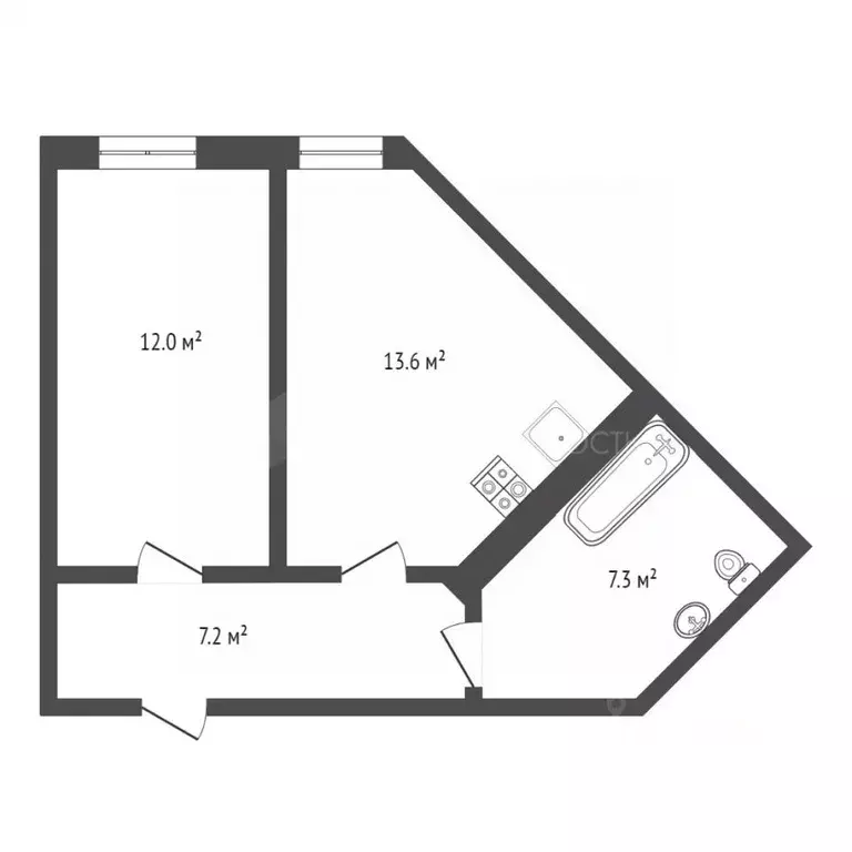 1-к кв. Тюменская область, Тюмень ул. Республики, 204к5 (40.0 м) - Фото 1