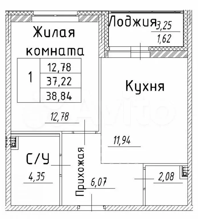 1-к. квартира, 38,8 м, 6/12 эт. - Фото 0