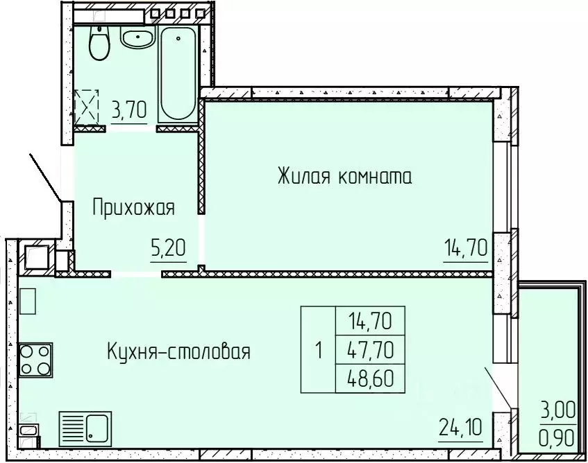 1-к кв. Ростовская область, Батайск ул. Макаровского, 4к1 (48.6 м) - Фото 0