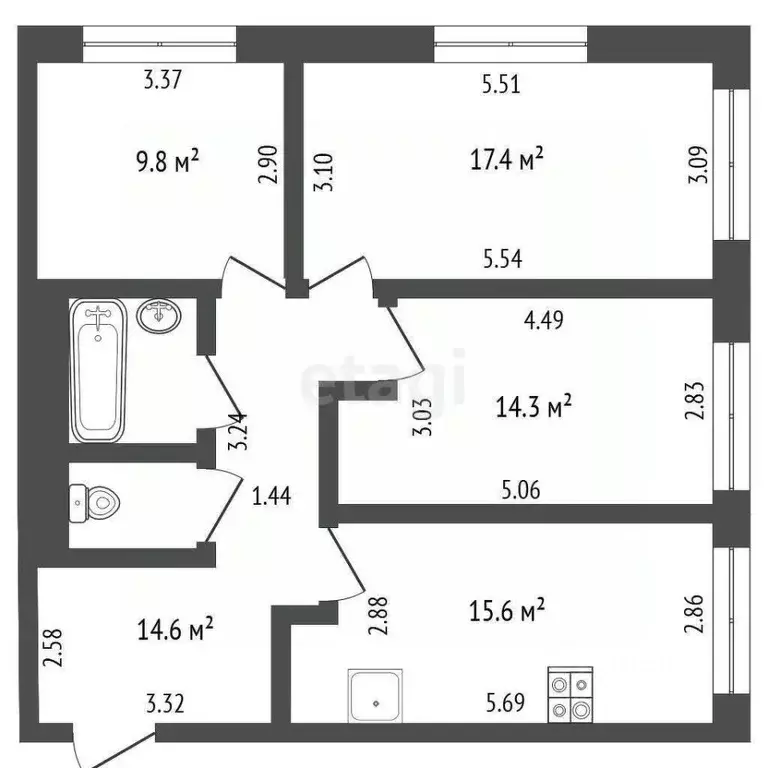 3-к кв. Москва Мукомольный проезд, 2 (77.3 м) - Фото 1