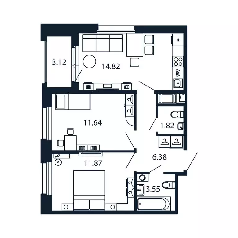 2-комнатная квартира: Новоселье, Центральная улица, 30к1 (49.6 м) - Фото 1
