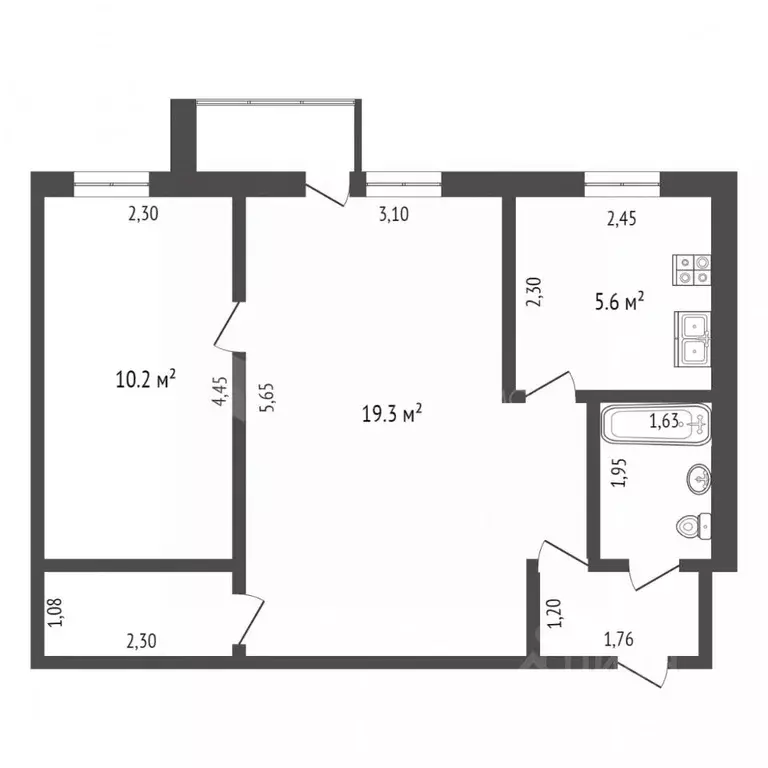 2-к кв. Тюменская область, Тюмень Профсоюзная ул., 88 (46.2 м) - Фото 1