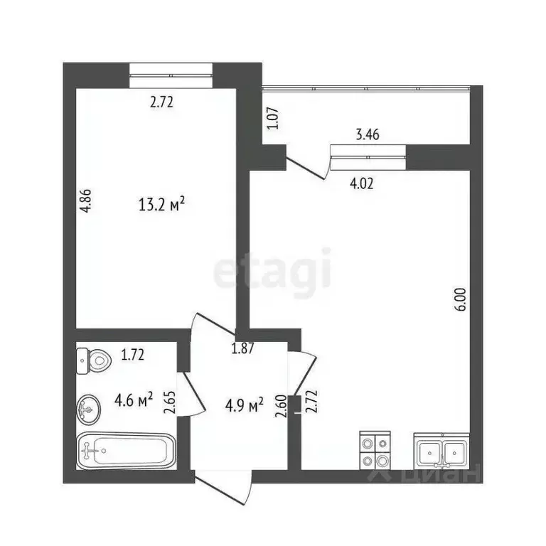 1-к кв. Тюменская область, Тюмень Широтная ул., 172А (44.1 м) - Фото 2