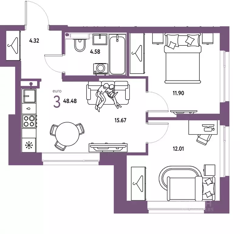 3-к кв. Свердловская область, Екатеринбург ул. Шефская, 28А (48.48 м) - Фото 1