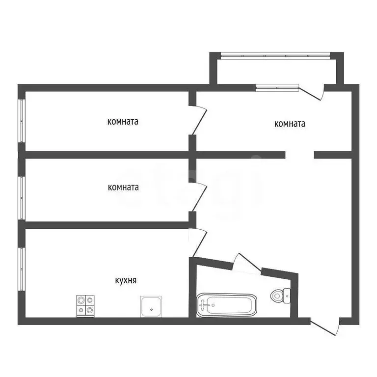 3-комнатная квартира: Сатка, Солнечная улица, 12 (58.9 м) - Фото 1