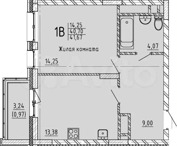 1-к. квартира, 41,7м, 11/14эт. - Фото 1