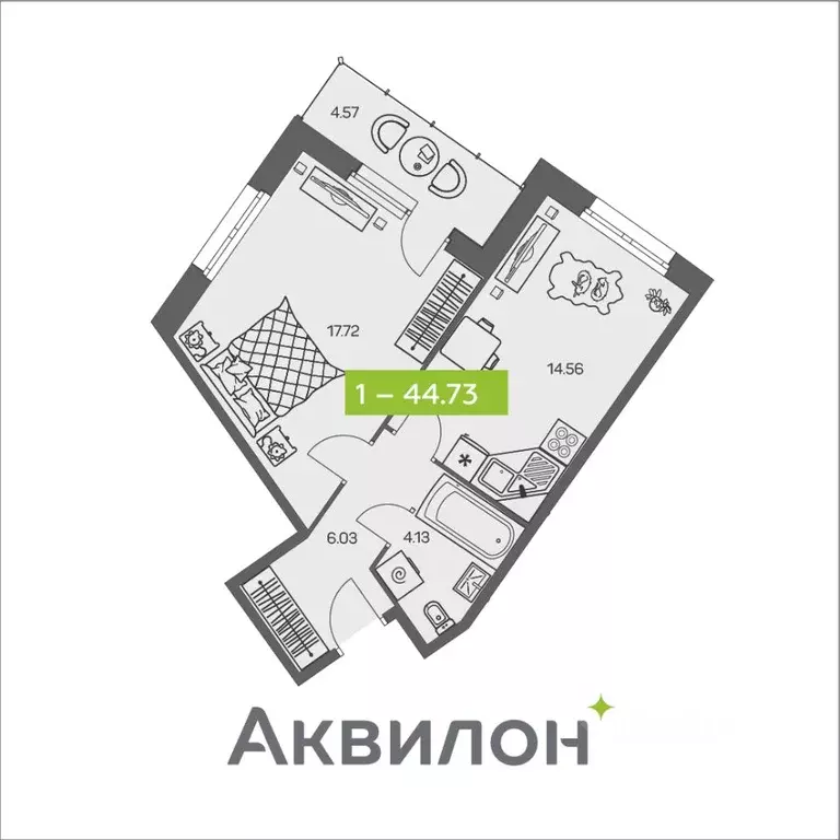 1-к кв. Архангельская область, Архангельск ул. Валявкина, 38к3 (44.73 ... - Фото 1